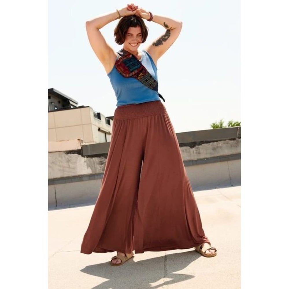 Earthbound Trading Co Wide Leg Pants Women Small Excellent Boho Cappucino